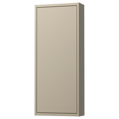 Beige HAVBÄCK wandkast, hardboard, glazen plank, minimalistisch design.