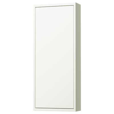 Witte HAVBÄCK wandkast met strak design en glazen planken voor wandmontage.