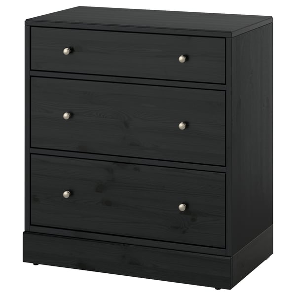 HAVSTA zwarte houten kist met 3 lades.