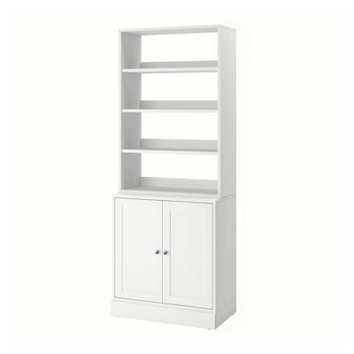 Witte HAVSTA houten boekenkast, open planken en gesloten kast.