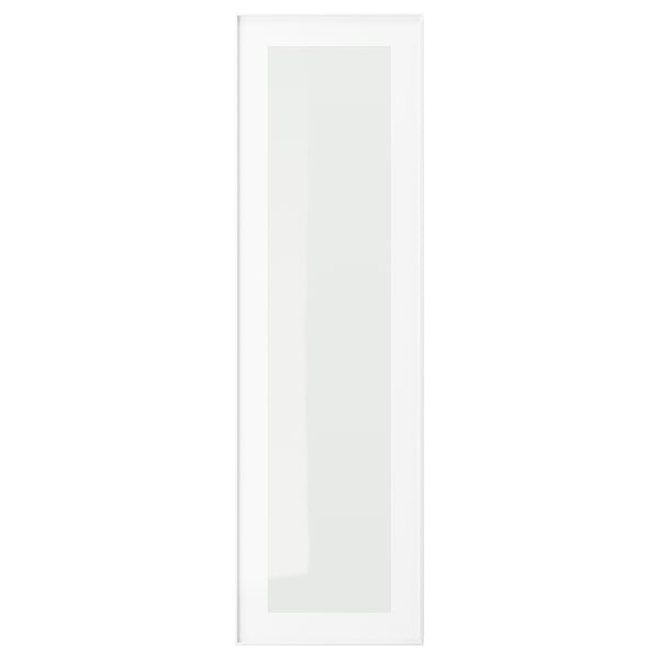 Een strakke, witte HEJSTA glazen kastdeur met een aluminium frame en helder glazen paneel.