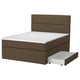 HEMFJÄLLET bed, bruin, gestoffeerd, 2 lades, hoofdeinde, opbergkast.
