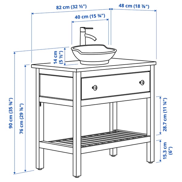 HEMNES / VÄSTERSJÖN Open wastafelkast+lade/wasbak, wit, 82x48x90 cm