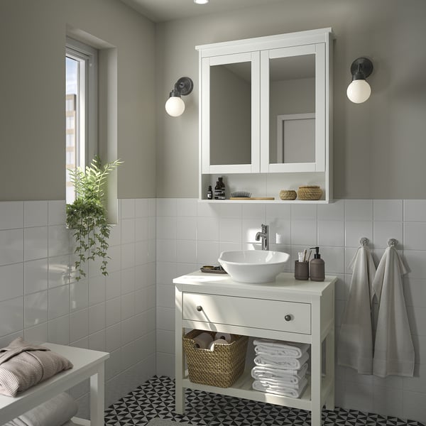 HEMNES / VÄSTERSJÖN Open wastafelkast+lade/wasbak, wit, 82x48x90 cm