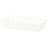 Een witte opbergmand van gaas, rechthoekig en met open bovenkant, ideaal voor het organiseren van items en het mogelijk maken van luchtcirculatie.
