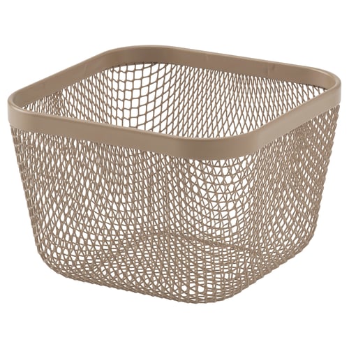 Beige IKEA 365+ opbergmand met gaas, rechthoekig, doorzichtig.