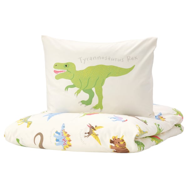 Kinderen dinosaurus dekbed & kussenset, kleurrijke dino's, t-rex kussen, lyocell & katoenmix.