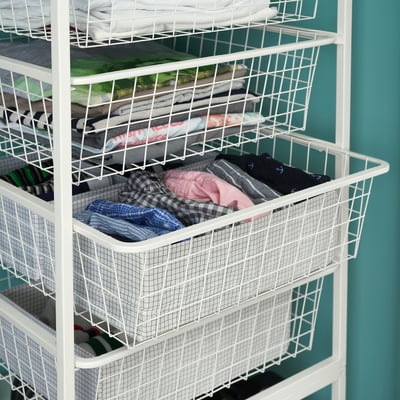 Draad JONAXEL opbergmeubel met planken voor kleding en accessoires, ideaal voor slaapkamers en badkamers.