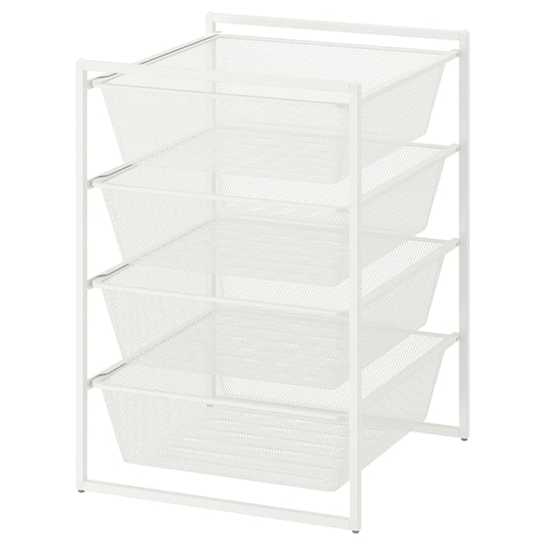 Wit JONAXEL opbergmeubel van gaas, 4-laags, metalen frame, rechthoekig, modern design.