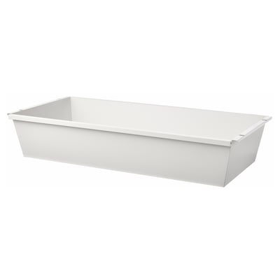 Een rechthoekige witte JOSTEIN opslagcontainer, gemaakt van gepoedercoat gegalvaniseerd staal, ontworpen voor binnen/buiten gebruik in vochtige ruimtes.
