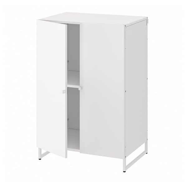 JOSTEIN witte opbergkast, strak design, gepoedercoat staal, perfect voor vochtige ruimtes.