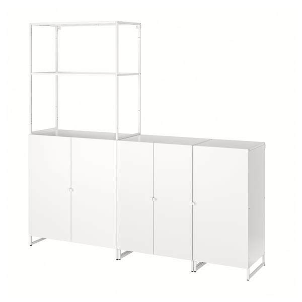 Wit JOSTEIN opbergsysteem, modern design, stalen frames, gepoedercoat, veelzijdig gebruik binnen/buiten.