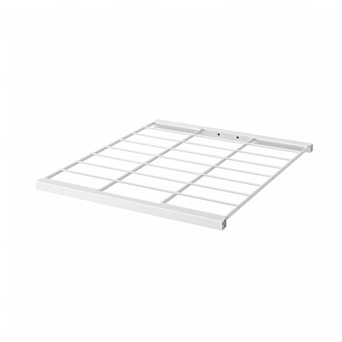 Een witte, rechthoekige, gepoedercoate stalen JOSTEIN plank. Het heeft een rasterontwerp en is geschikt voor binnen- en buitengebruik.