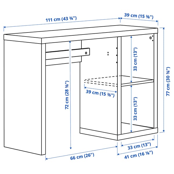 Illustratie met afmetingen voor het product: KALLAX.
