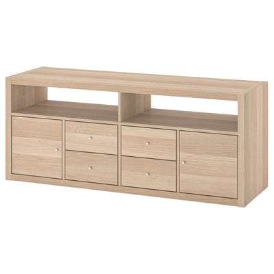 KALLAX licht eiken opbergmeubel, modern design, rechthoekige vorm met open en gesloten vakken.