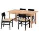 KARSKÄR / SKANSNÄS Tafel en 4 stoelen, rubberboomhout/zwart beuken, 160/220x90 cm