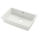 De KILSVIKEN spoelbak is een smetteloos witte spoelbak van kwartscomposiet met een enkele ronde afvoer, met een strak, modern rechthoekig ontwerp.