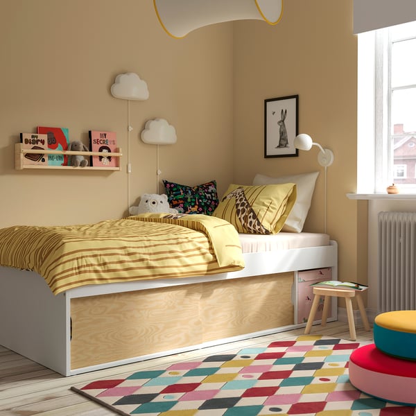 KLIPPUGGLA Bedframe met opbergruimte, wit, 90x200 cm
