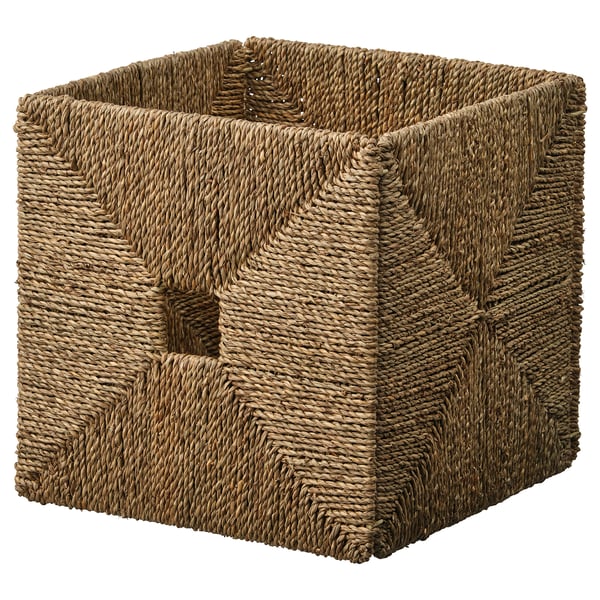 KNIPSA mand: natuurlijk zeegras, vierkante vorm, handgeweven ontwerp, perfect voor kallax rekken.