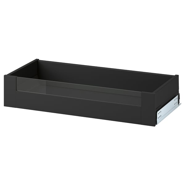 KNIVSHULT donkergrijze keukenlade, strak, zonder handvat, modern ontwerp met een soepel lopend mechanisme.