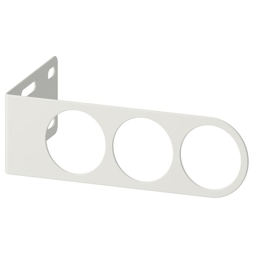 Een KOMPLEMENT valet hanger in wit, gemaakt van staal, met drie ronde openingen voor het ophangen van kleding.
