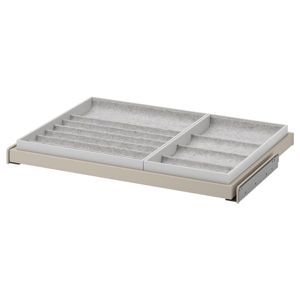 KOMPLEMENT uittrekbaar dienblad, beige, met vilt bekleed, vakken, soft-close, organizer.