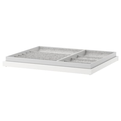 KOMPLEMENT wit uittrekbaar dienblad, 3 vakken, met vilt bekleed, organiseert accessoires in de kledingkast.