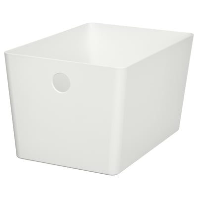 Een witte kuggs opbergdoos gemaakt van gerecycled plastic, ontworpen voor het organiseren van bureau- of badkamerartikelen.