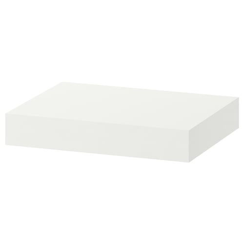 Een witte rechthoekige wandplank van ikea, strak en modern.