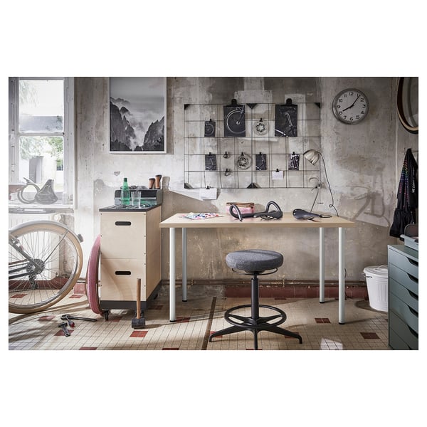 LAGKAPTEN / ADILS Bureau, wit gelazuurd eikeneffect/wit, 140x60 cm