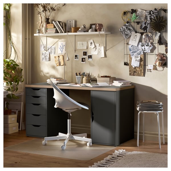 LAGKAPTEN / ALEX Bureau, grijs/houteffect, 140x60 cm