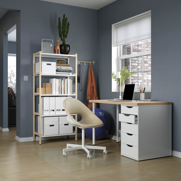LAGKAPTEN / ALEX Bureau, wit gelazuurd eikeneffect/wit, 120x60 cm