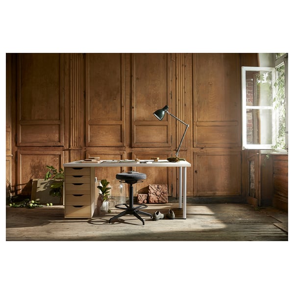 LAGKAPTEN / ALEX Bureau, wit/wit gelazuurd eikeneffect, 140x60 cm