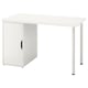 Een wit LAGKAPTEN bureau met een strak design en een kast om spullen in op te bergen. Goed voor het organiseren van documenten.