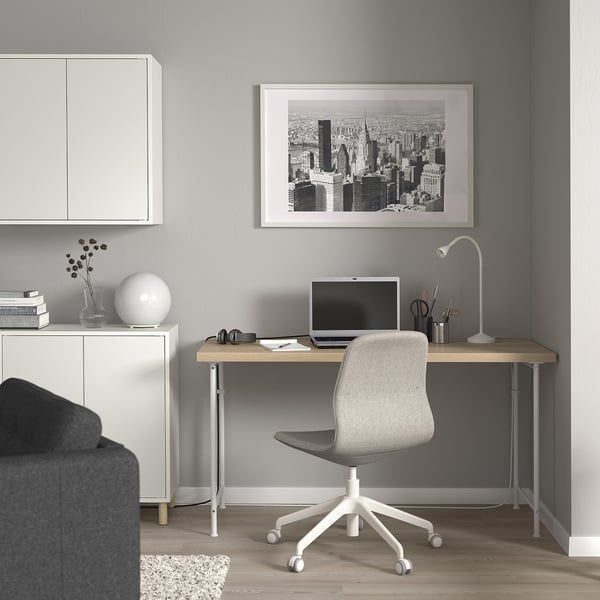 LAGKAPTEN / SPÄND Bureau, wit gelazuurd eikeneffect/wit, 140x60 cm