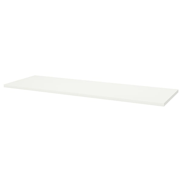 LAGKAPTEN: witte rechthoekige bureauplank, minimalistisch design, plat oppervlak.