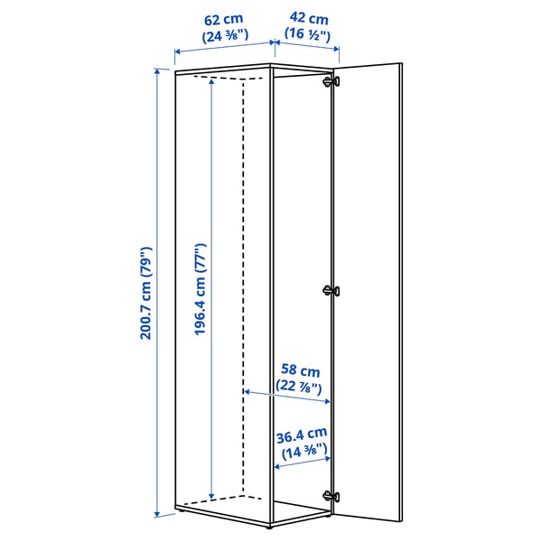 LASTARE Frame met deur, wit, 40x62x200 cm
