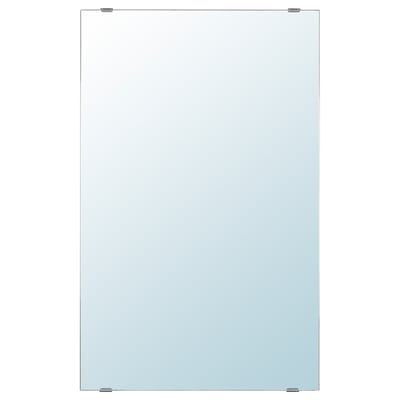 Een LETTAN spiegel in zilver, rechthoekig met strakke randen. Het heeft verstelbare plaatsingen en een veiligheidsfolie.