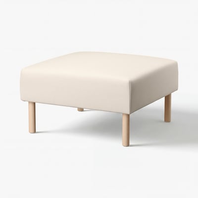 LILLEHEM poedje, crèmekleurig, houten poten, vierkant, minimalistisch ontwerp.