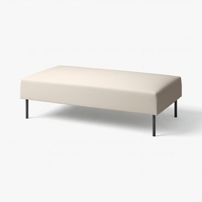 Lillehcem modulaire lichtbeige bank, rechthoekig met metalen poten, minimalistisch ontwerp.