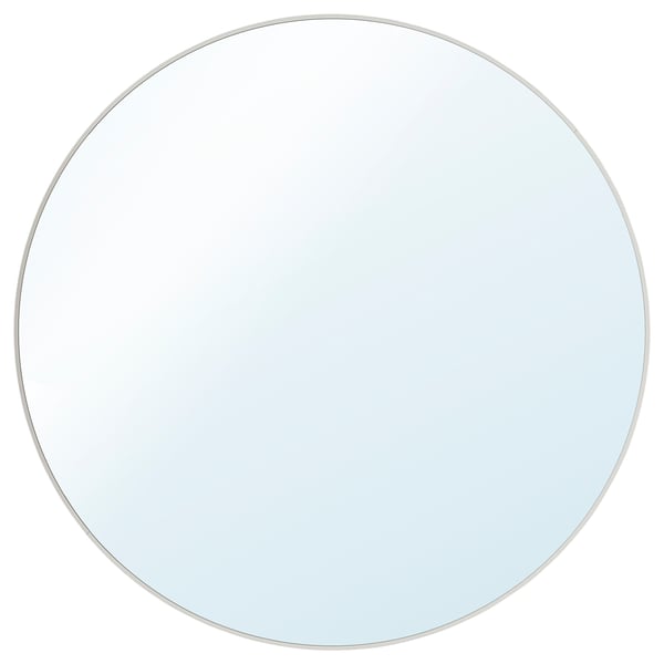 Ronde spiegel met witte lijst, modern design, perfect voor muren, geeft diepte aan kamers.