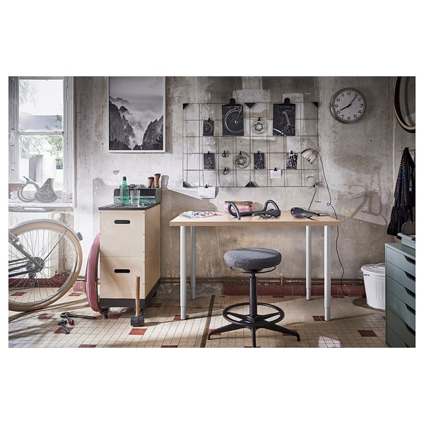 LINNMON / OLOV Bureau, wit gelazuurd eikeneffect/wit, 100x60 cm