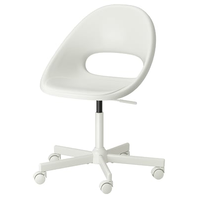 LOBERGET witte bureaustoel, in hoogte verstelbaar, vijf wielen, ergonomisch ontwerp.