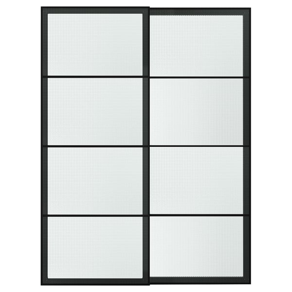 LUNDBRÄSMA Schuifdeur, set van 2, zwart/geruit glas, 150x201 cm