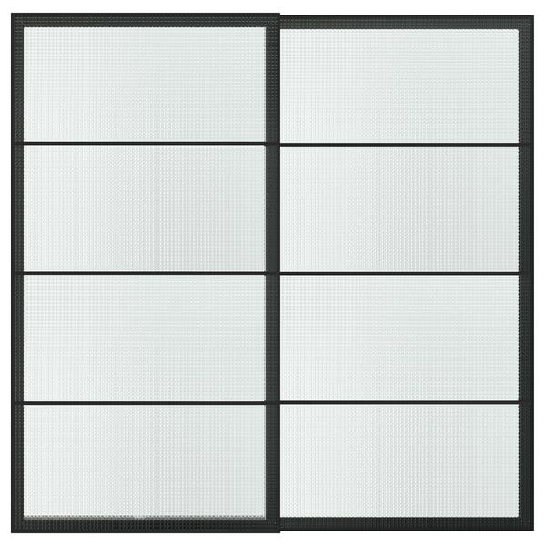 LUNDBRÄSMA Schuifdeur, set van 2, zwart/geruit glas, 200x201 cm