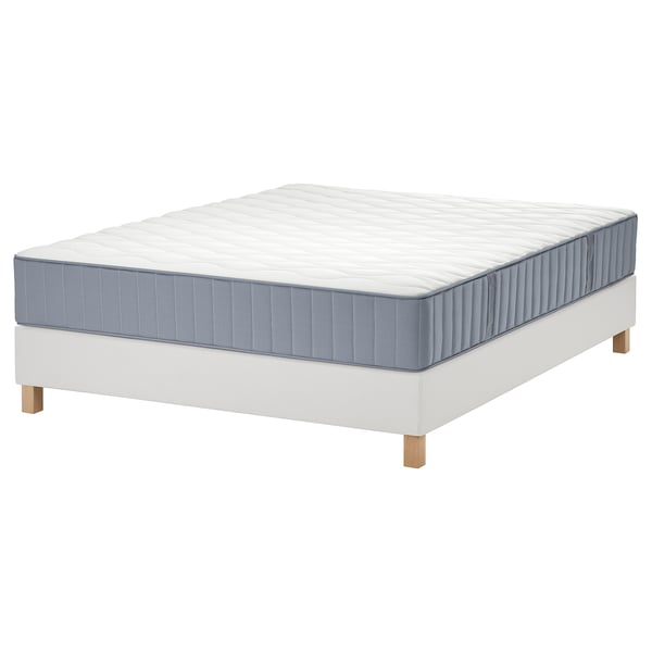 LYNGÖR Boxspring, Vågstranda middelhard/lichtblauw wit, 140x200 cm