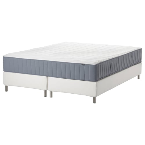 LYNGÖR Boxspring, Vågstranda stevig/lichtblauw wit, 160x200 cm