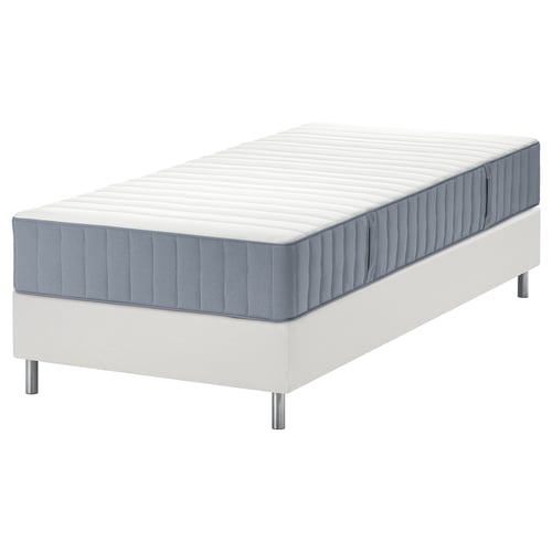 LYNGÖR Boxspring, Valevåg middelhard/lichtblauw wit, 90x200 cm