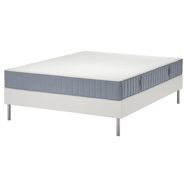 LYNGÖR Boxspring, Valevåg middelhard/lichtblauw wit, 140x200 cm
