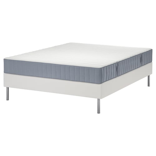 LYNGÖR Boxspring, Valevåg middelhard/lichtblauw wit, 140x200 cm